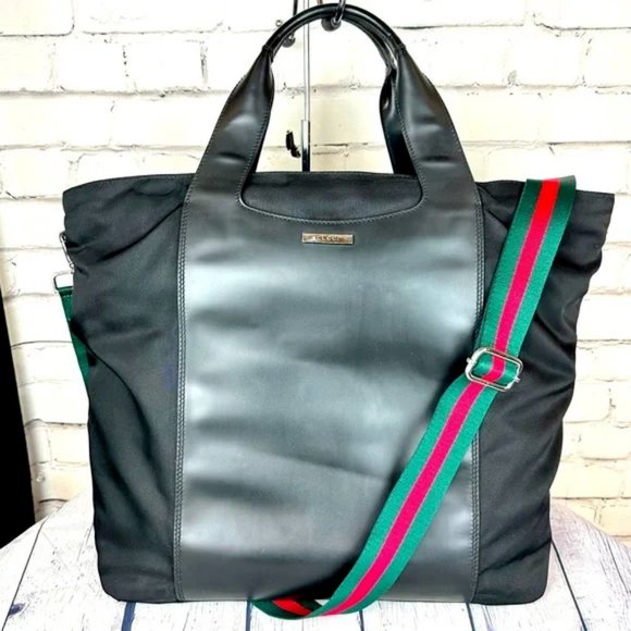 Gucci Bags Gucci Black Leather And Nylon Travel Overnight Crossbody